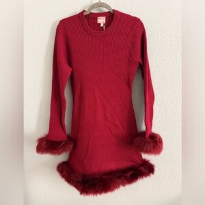 Show Me Your Mumu Red Ribbed Mini Dress Faux Fur Trim NWT Size XL